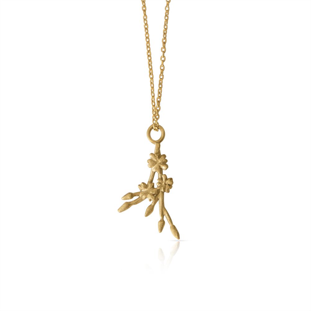 Cherry Blossom Sprig Necklace in Gold Vermeil – Handmade Floral Jewellery