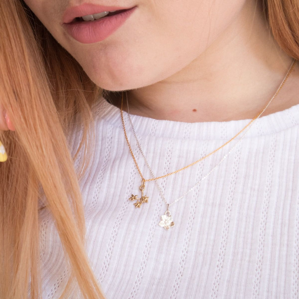 Close-up of Gold Forget-Me-Not Charm – Symbolic Floral Necklace