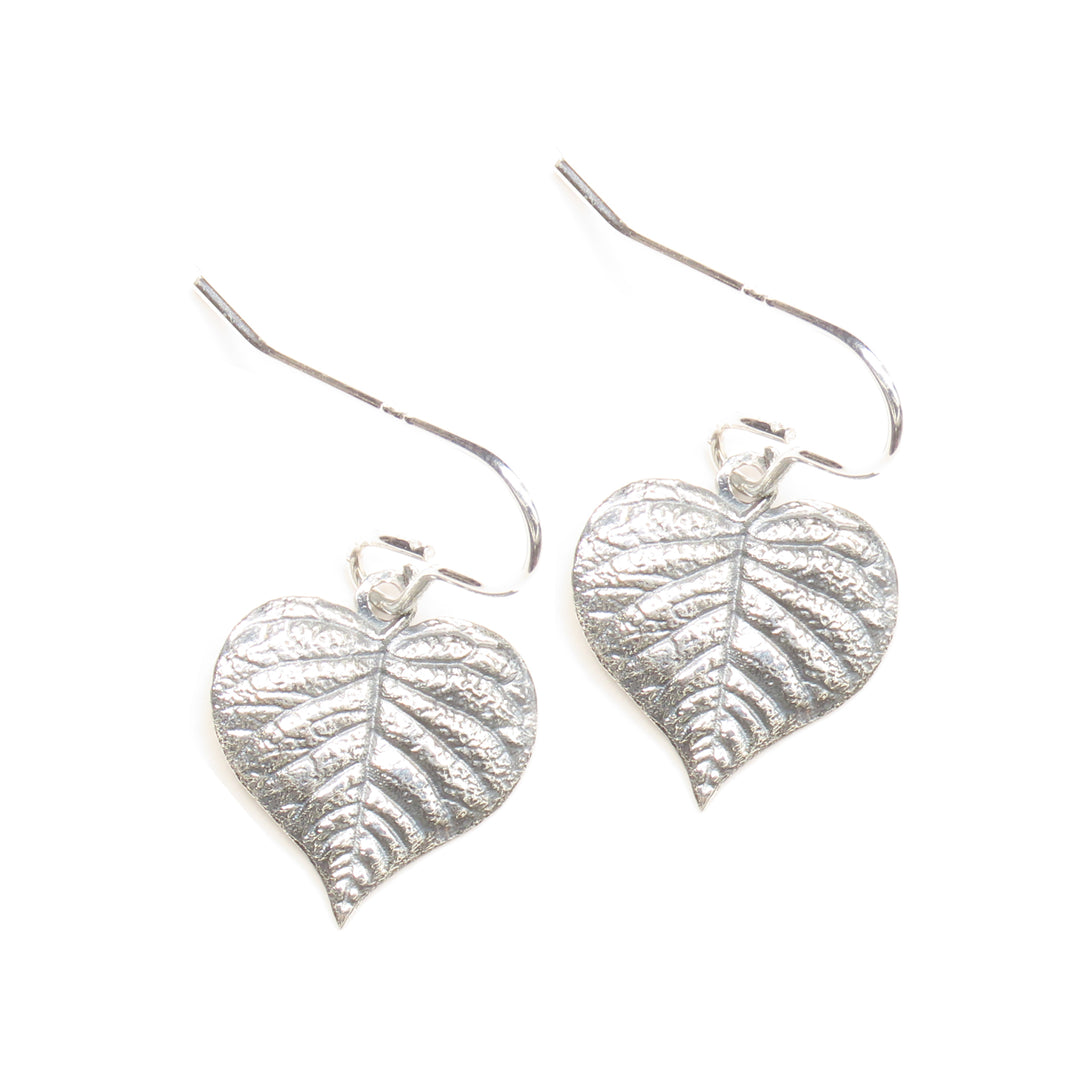Sterling Silver Heart Leaf Drop Earrings