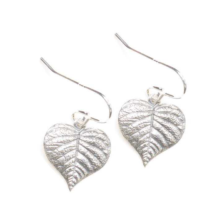 Sterling Silver Heart Leaf Drop Earrings