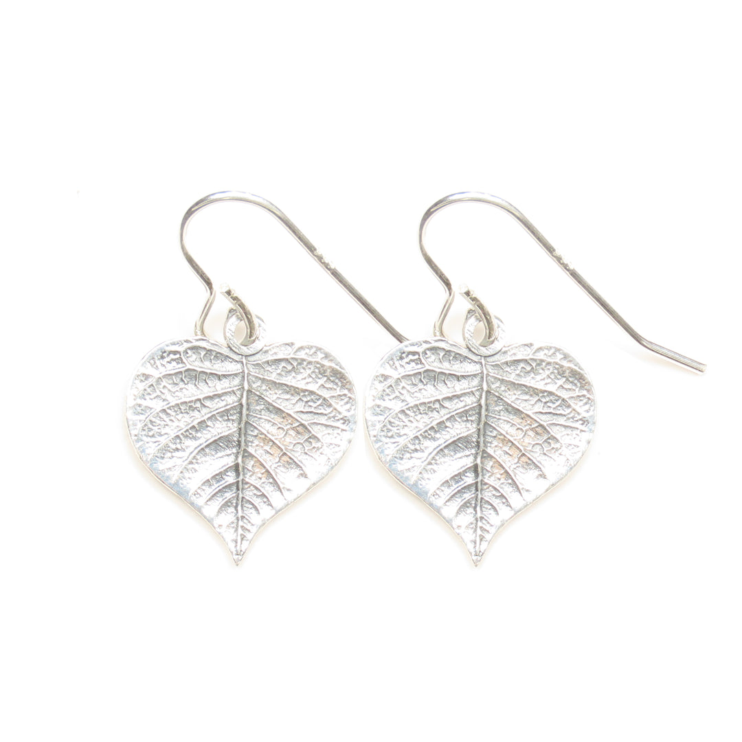 Sterling Silver Heart Leaf Drop Earrings