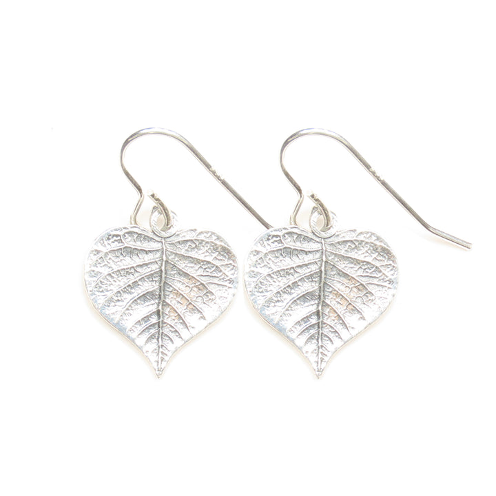 Sterling Silver Heart Leaf Drop Earrings