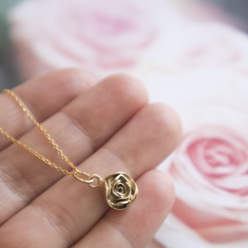 Rose Necklace in 18ct Gold Vermeil – Handmade Romantic Floral Jewellery