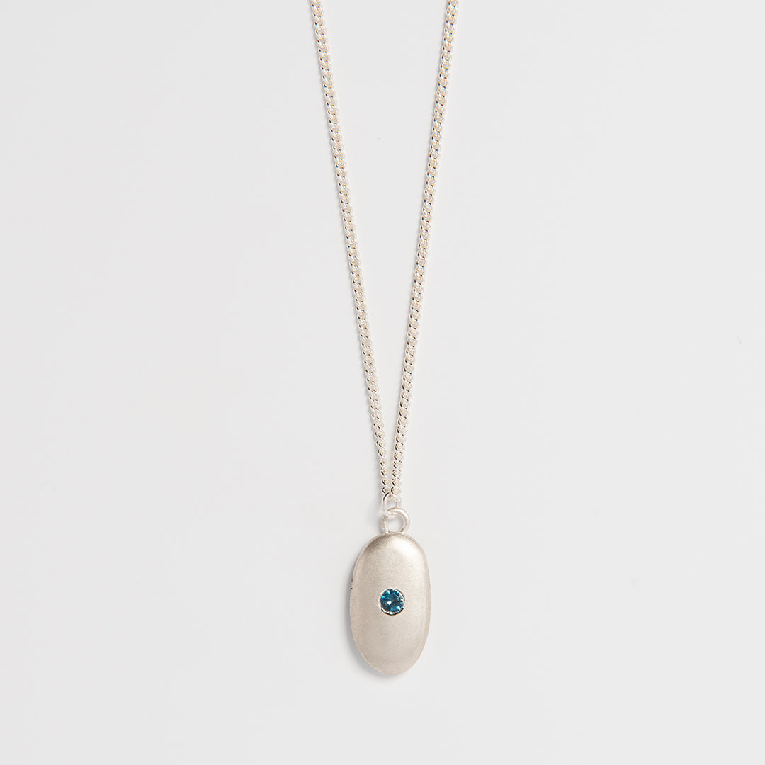 Medium Silver Pebble Blue Topaz Necklace
