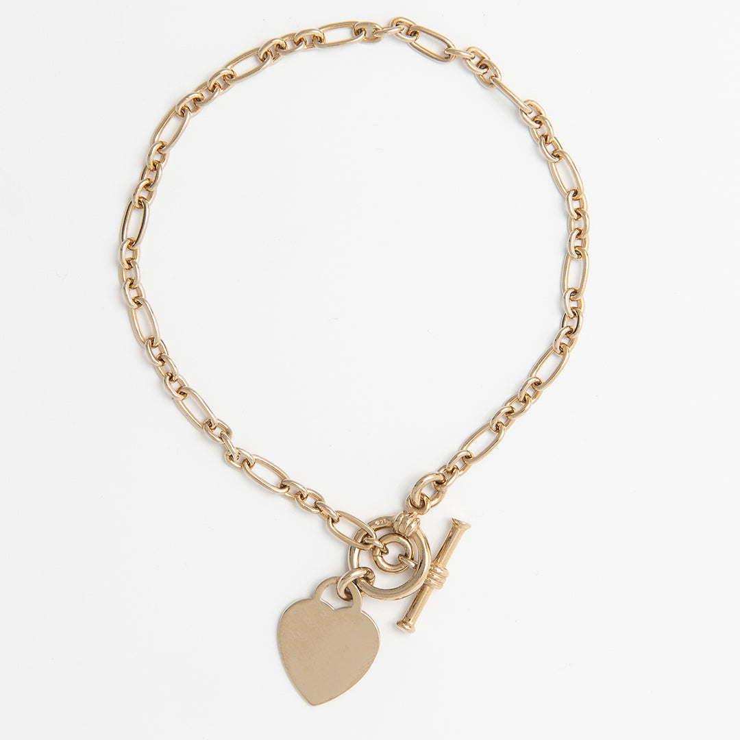 18ct Gold Vermeil T Bar Heart Belcher Bracelet