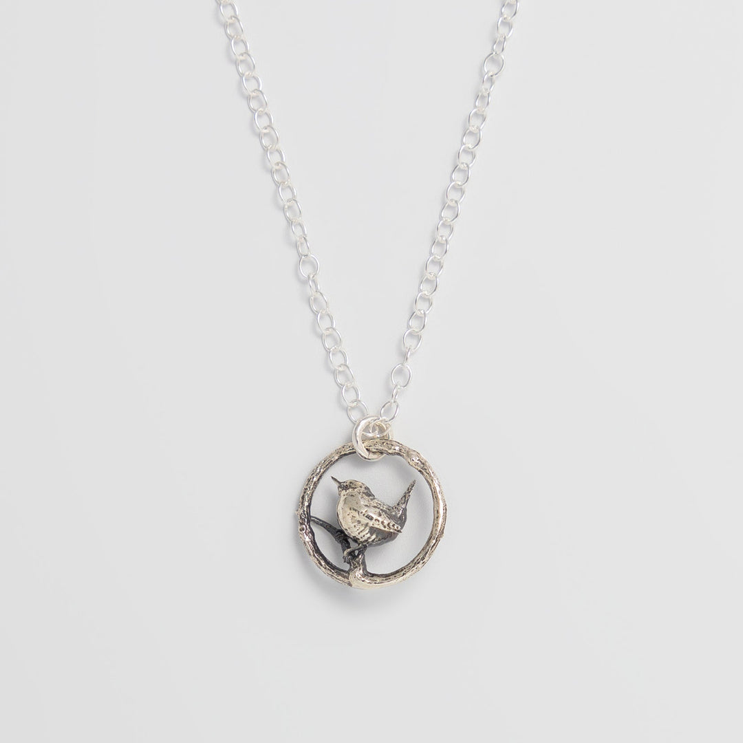 Blackbird Jewellery Sterling Silver Wren Necklace – Handmade bird necklace in a hoop design, sustainable jewellery gift.