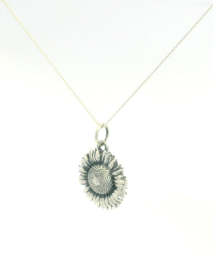 Blackbird jewellery side view of sterling Silver Sunflower Necklace by Blackbird Jewellery – Handmade birth flower gift