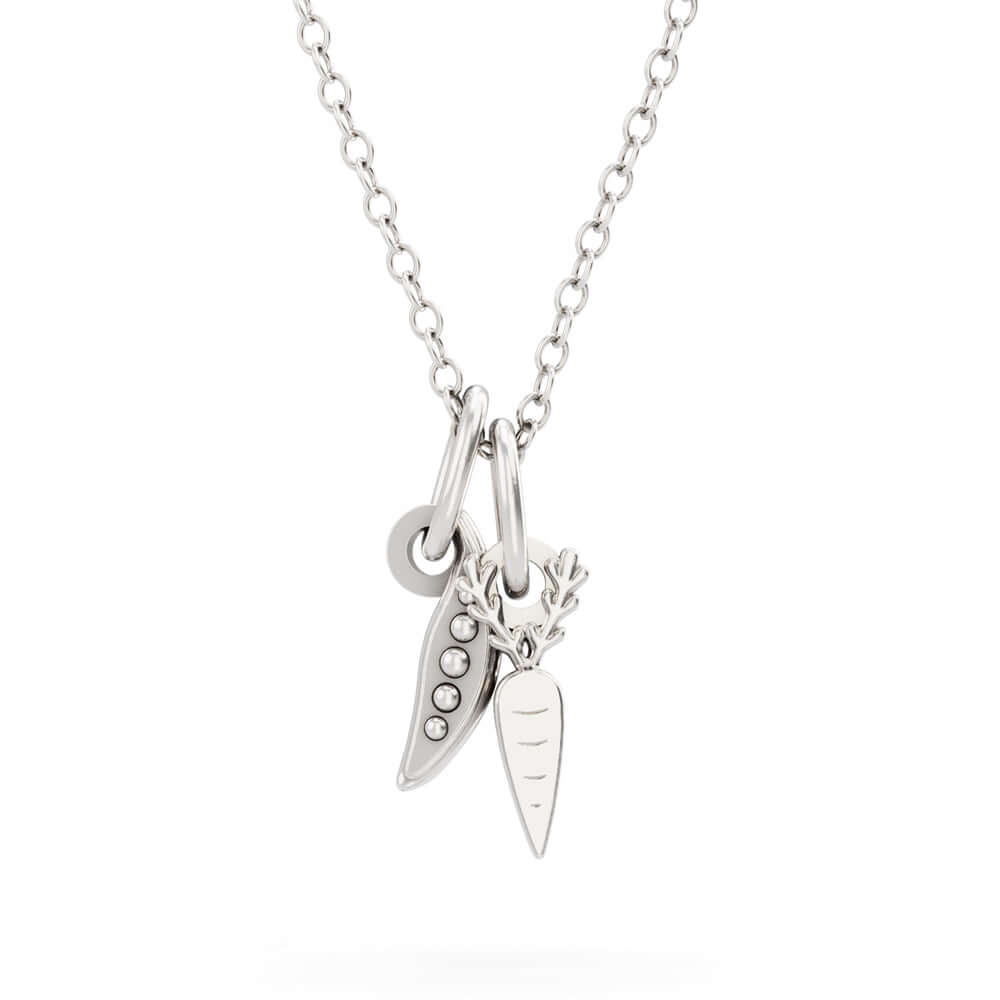 Sterling Silver Carrot & Peas in a Pod Necklace
