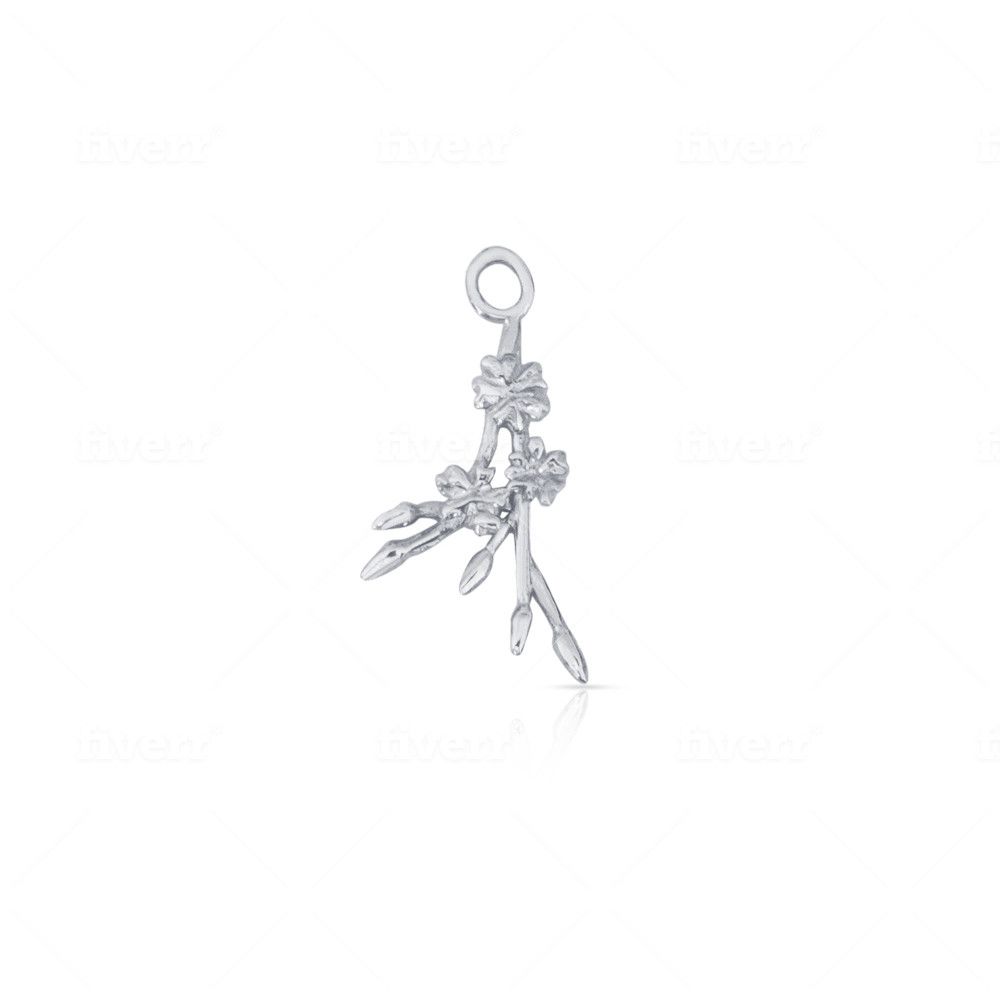 Sterling Silver Cherry Blossom Sprig Charm