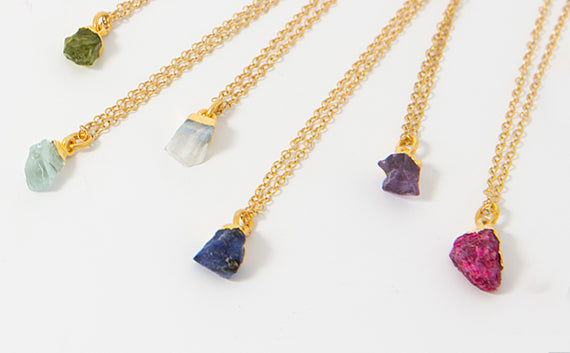 Ethically sourced raw gemstone necklaces with gold vermeil chains – Blackbird Jewellery sustainability rang