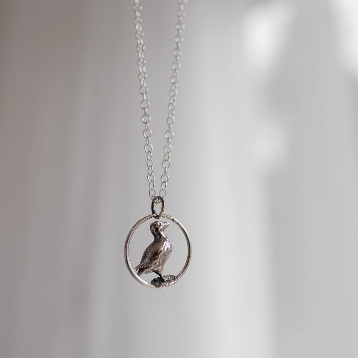Sterling Silver Puffin in Hoop Necklace