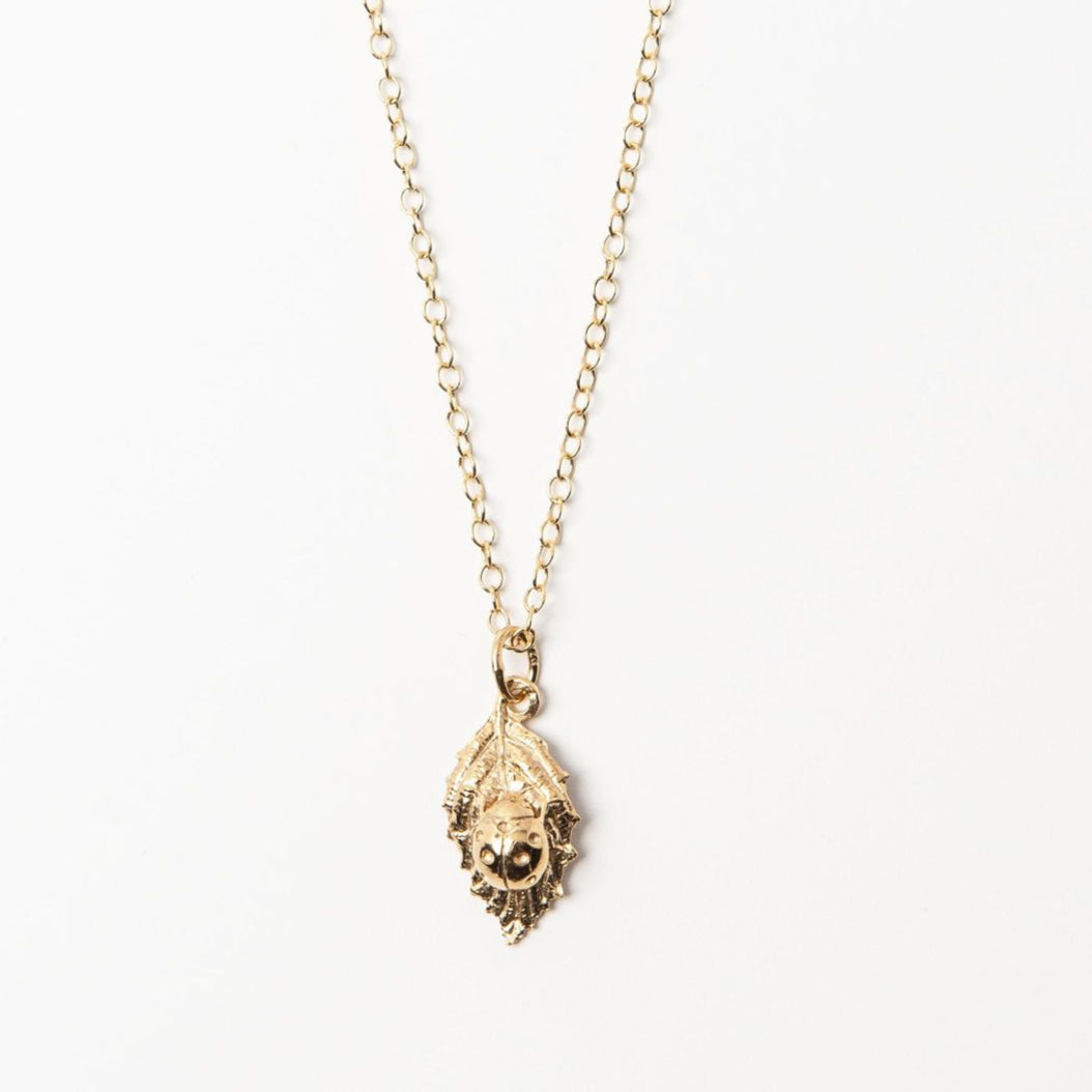 Gold vermeil ladybird necklace with detailed spots – handmade lucky charm by Blackbird Jewellery
