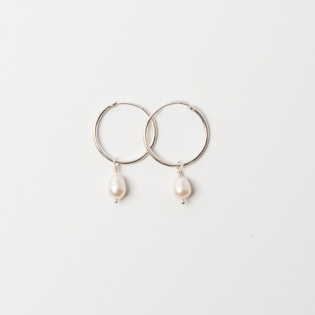 Sterling Silver Pearl Hoop Earrings