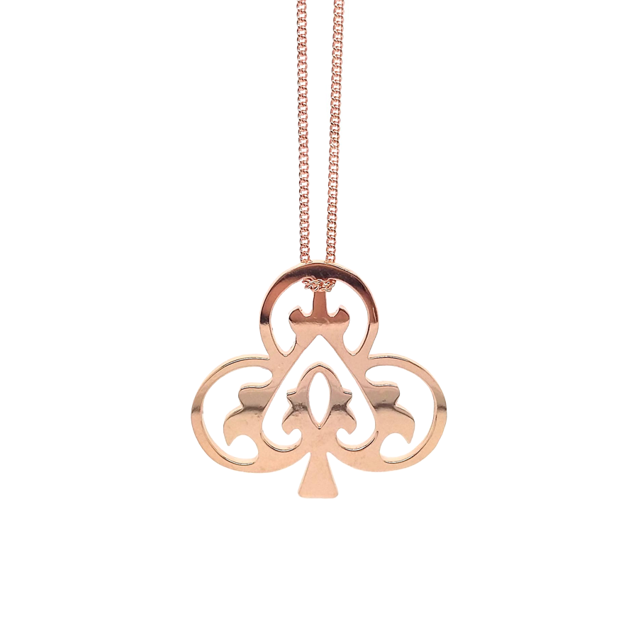 small rose gold Ace of Clubs pendant necklace with heart detail