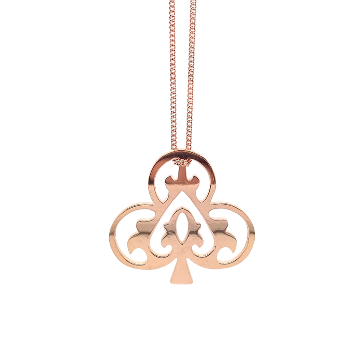 small rose gold Ace of Clubs pendant necklace with heart detail