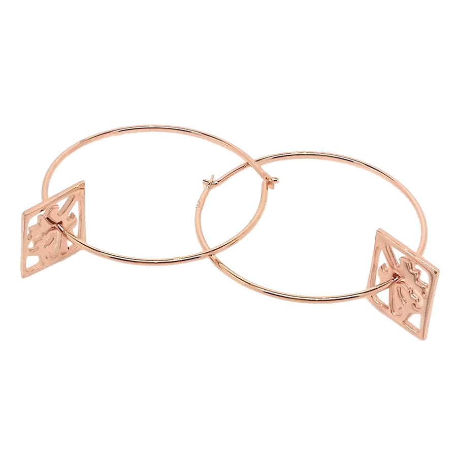 18ct Rose Gold Vermeil Ace of Diamonds Hoop Earrings