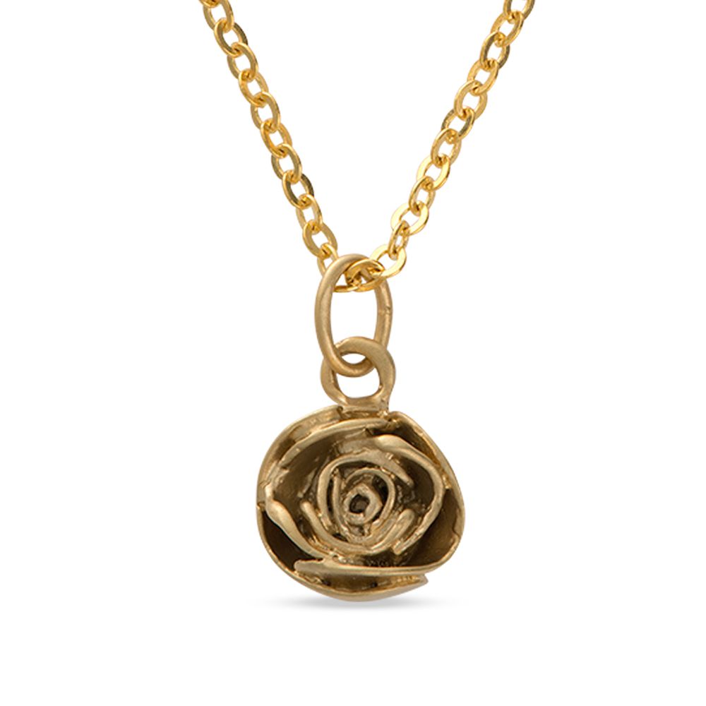 Close-up of Gold Rose Charm Necklace – Symbol of Love and Passion
