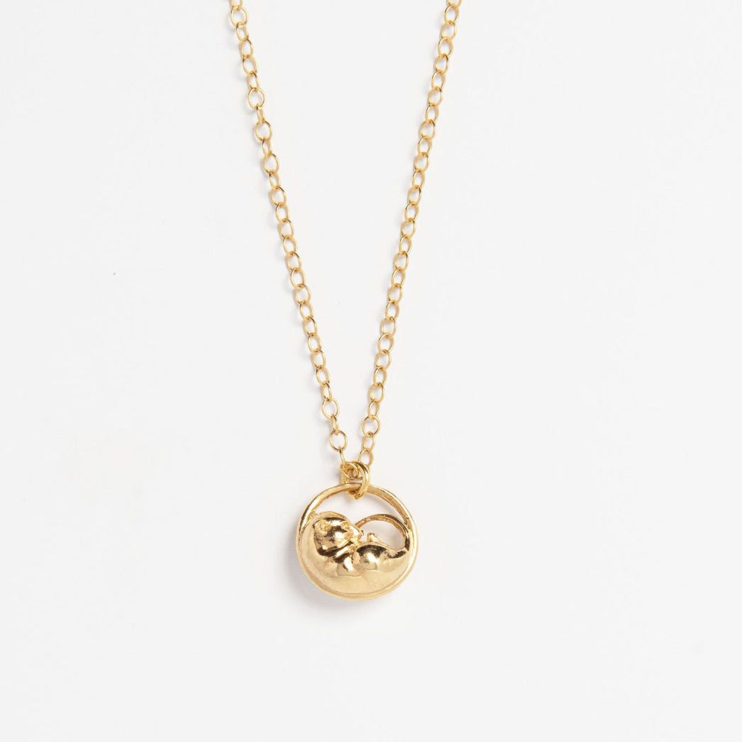 Gold vermeil sleeping dormouse necklace – handmade wildlife charm by Blackbird Jewellery