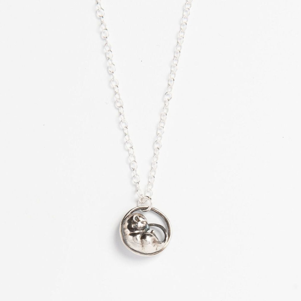 Sterling silver sleeping dormouse necklace – handmade nature jewellery by Blackbird Jewellery