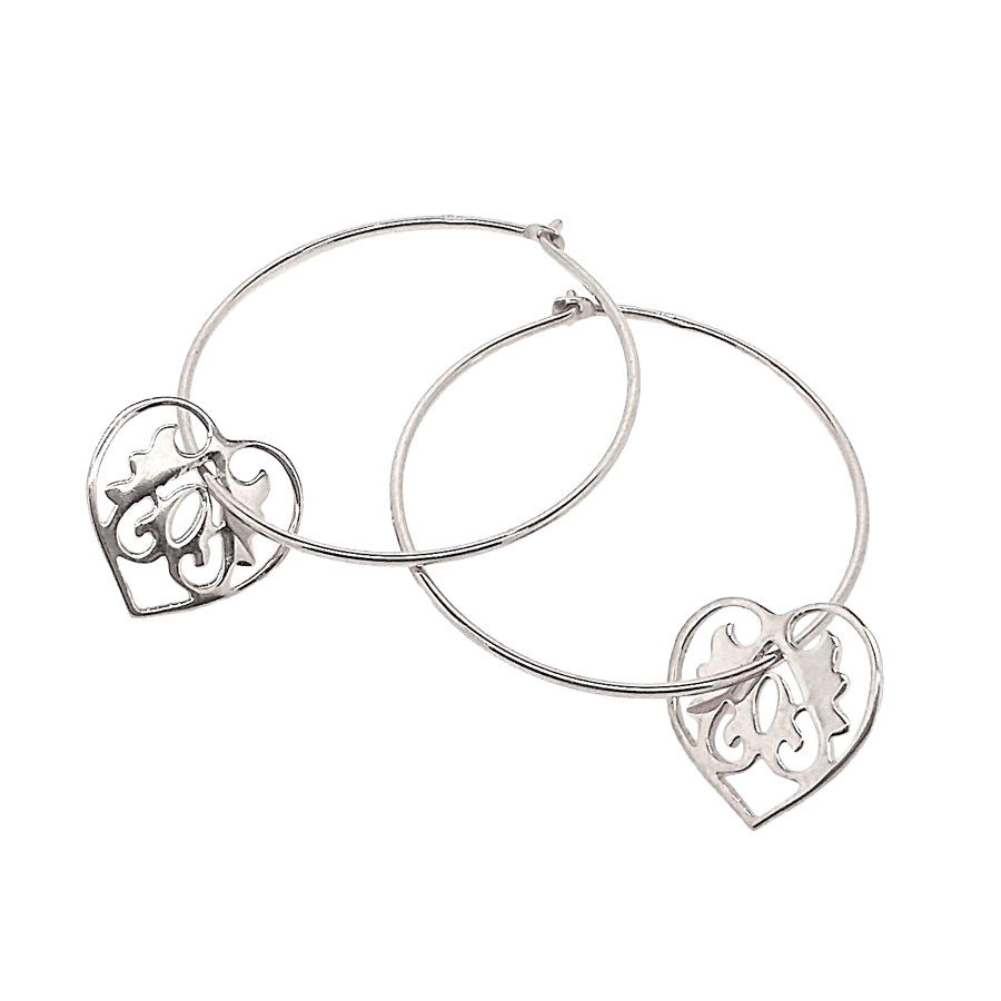 Sterling Silver Ace of Hearts Hoop Earrings