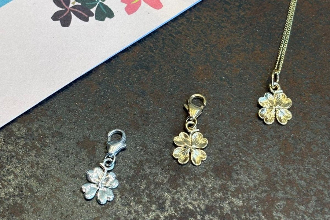 four leaf clover necklace in sterling silver and gold vermeil by Blackbird Jewellery symbolising luck and hope