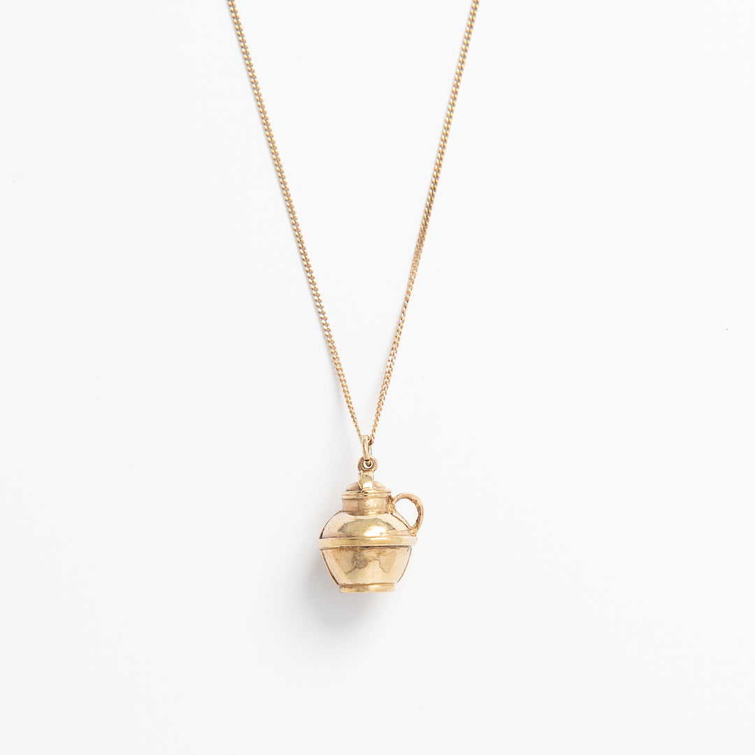 18ct Gold Vermeil Vintage Jug Necklace, handcrafted in the UK, inspired by timeless design.