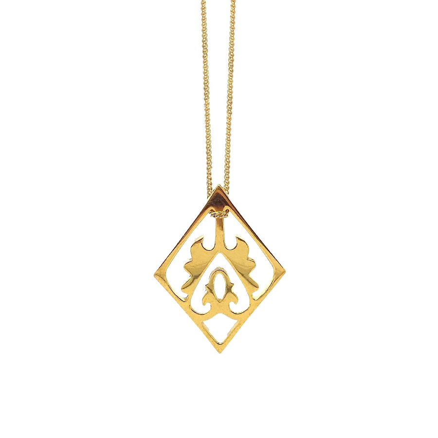 Ace of Diamonds Necklace in 18ct gold vermeil, featuring a protective heart design