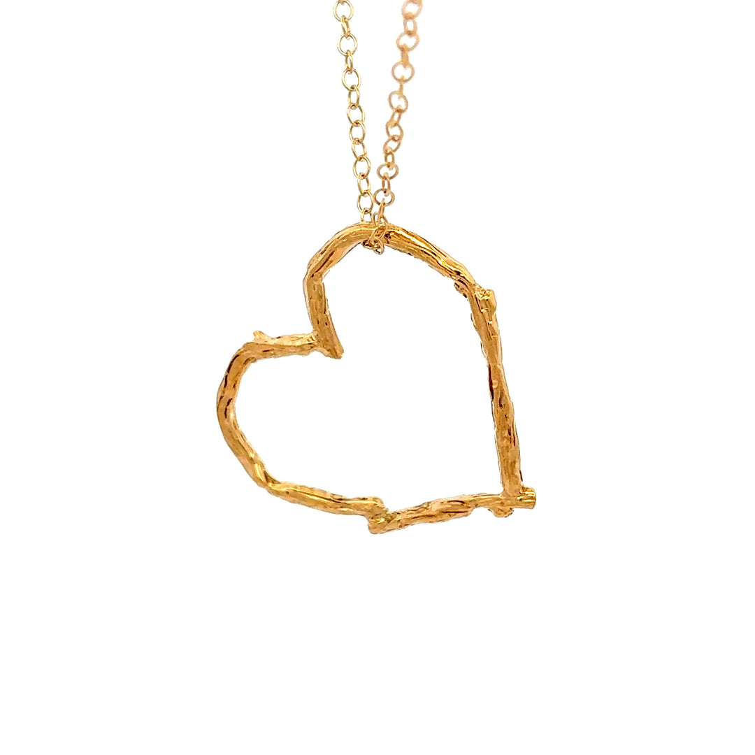 Blackbird Jewellery 18ct gold vermeil twig heart necklace handmade in the UK