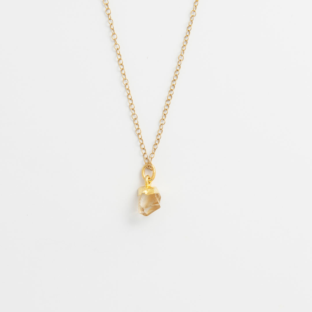 Blackbird Jewellery gold vermeil citrine raw crystal necklace with fine chain on white background