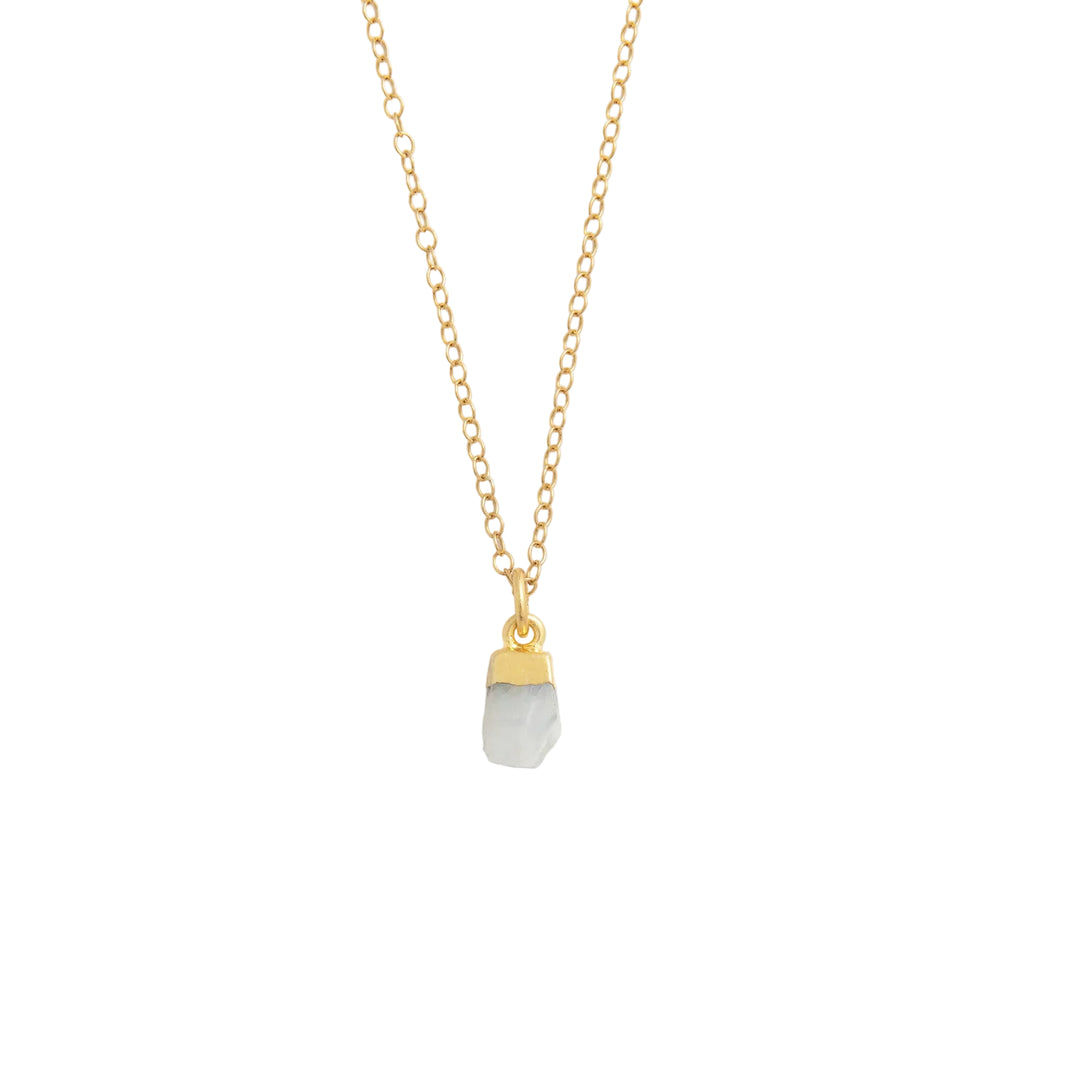 Blackbird Jewellery gold vermeil moonstone raw crystal necklace with fine chain on white background