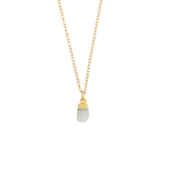 Blackbird Jewellery gold vermeil moonstone raw crystal necklace with fine chain on white background