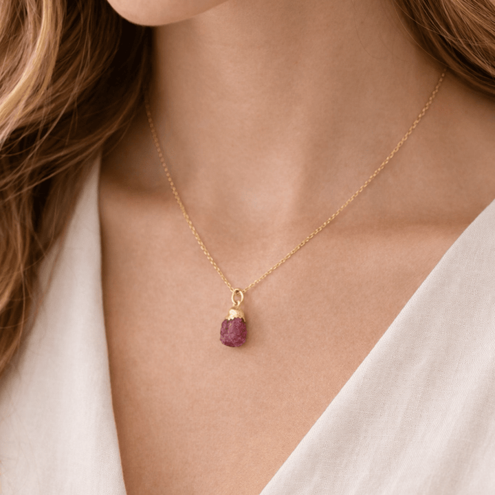Gold Vermeil Ruby Raw Crystal Necklace by Blackbird Jewellery | Handmade jewellery