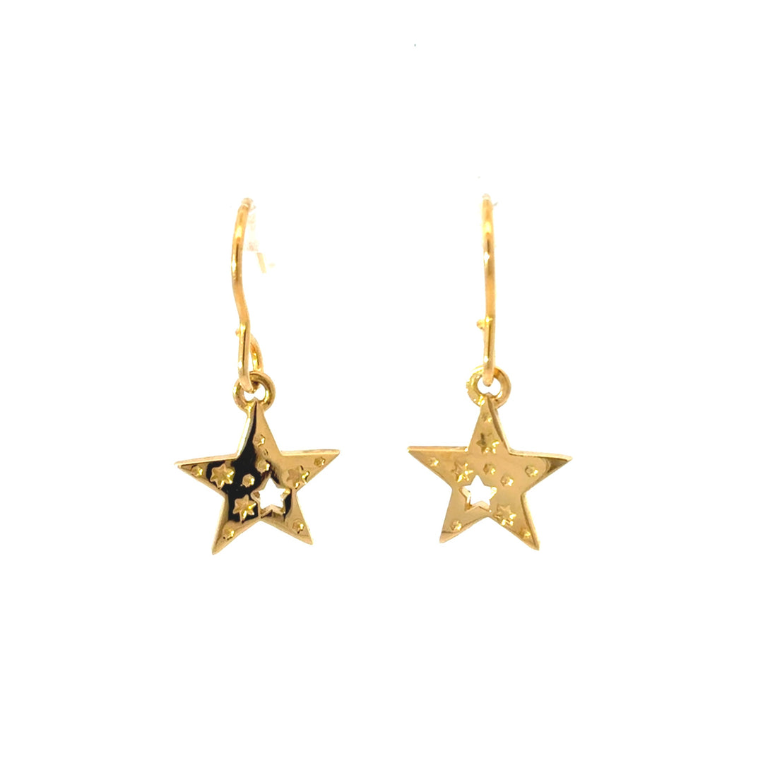 Blackbird Jewellery gold Sparkle Star drop earrings with cut-out detail