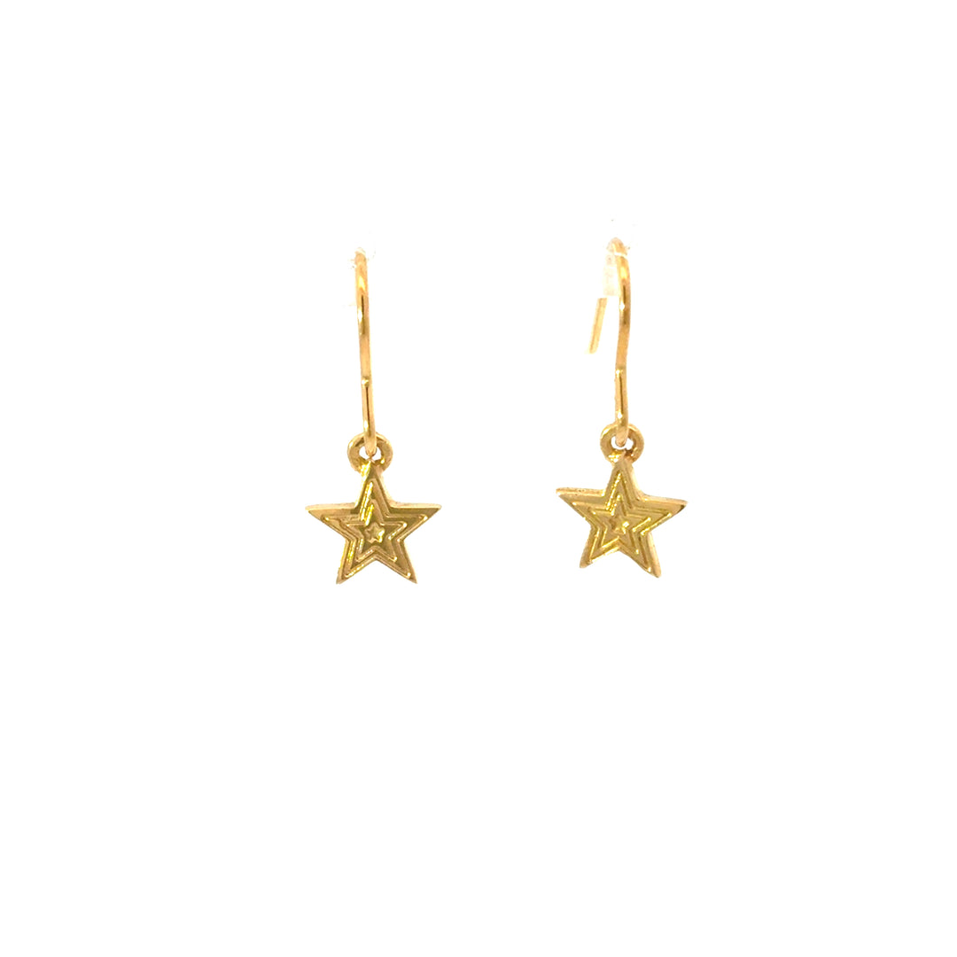 Blackbird Jewellery gold star drop earrings with delicate detailing