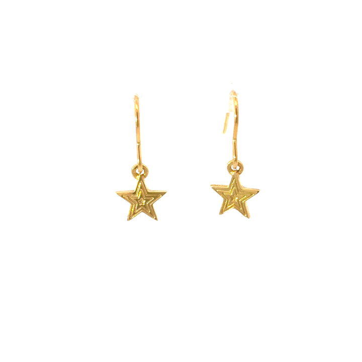 Blackbird Jewellery gold star drop earrings with delicate detailing
