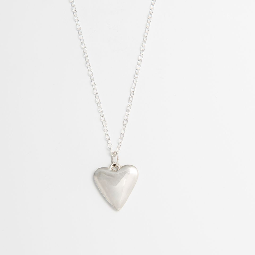 Blackbird Jewellery sterling silver large heart necklace on fine chain, handmade in the UK