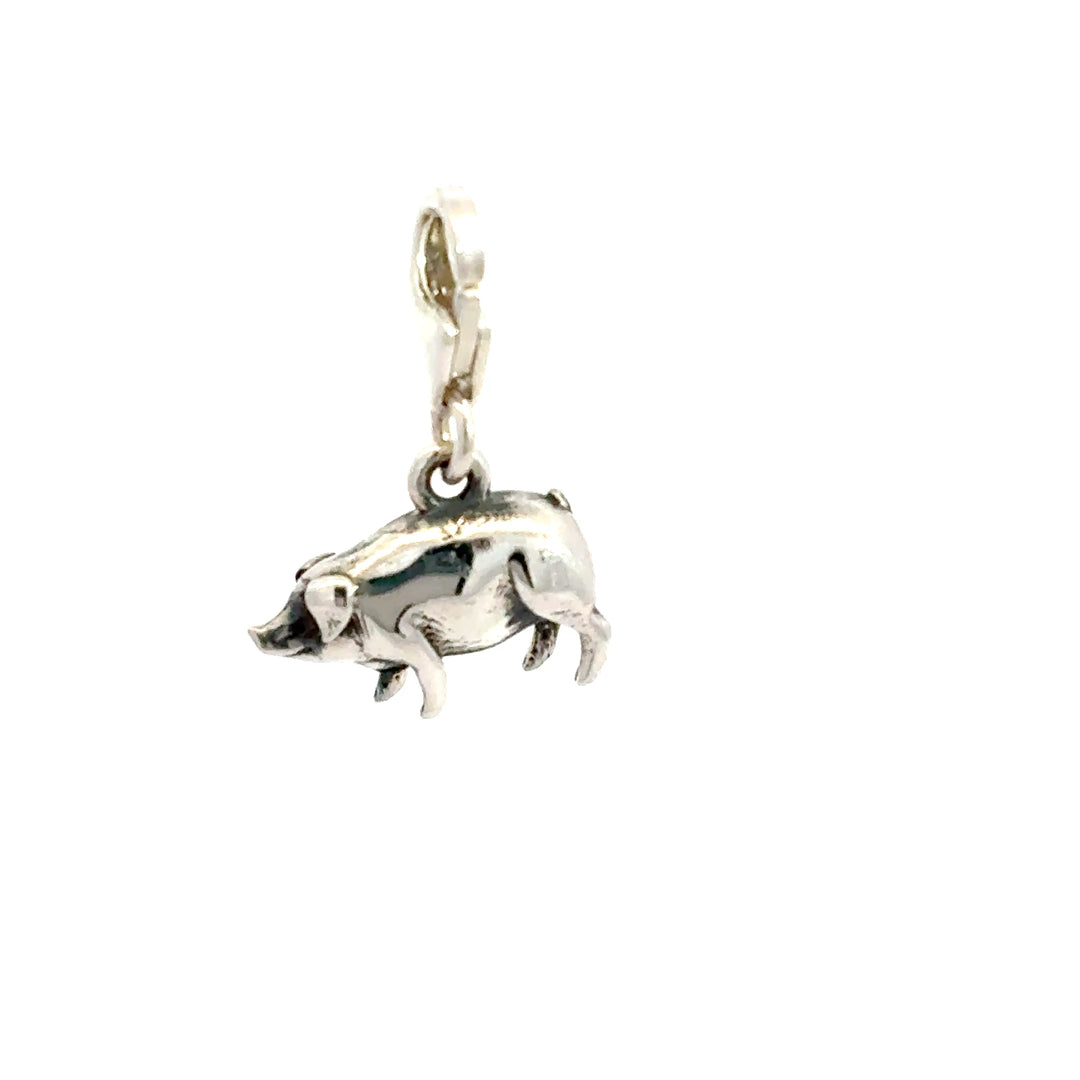 Sterling Silver Lucky Pig Clip - On Charm by Blackbird Jewellery | Handmade jewellery