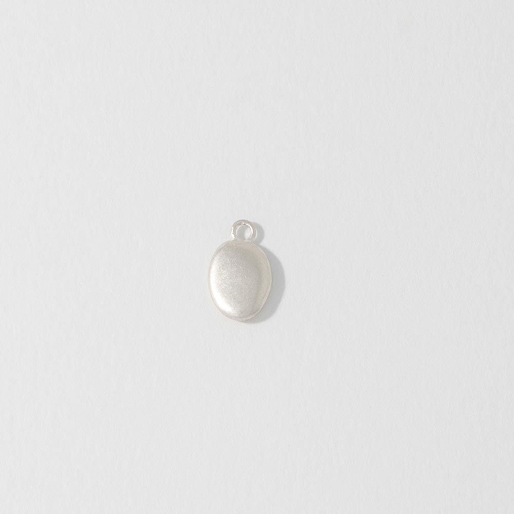 A small sterling silver pebble charm with a lobster clasp or jump ring on a white background.