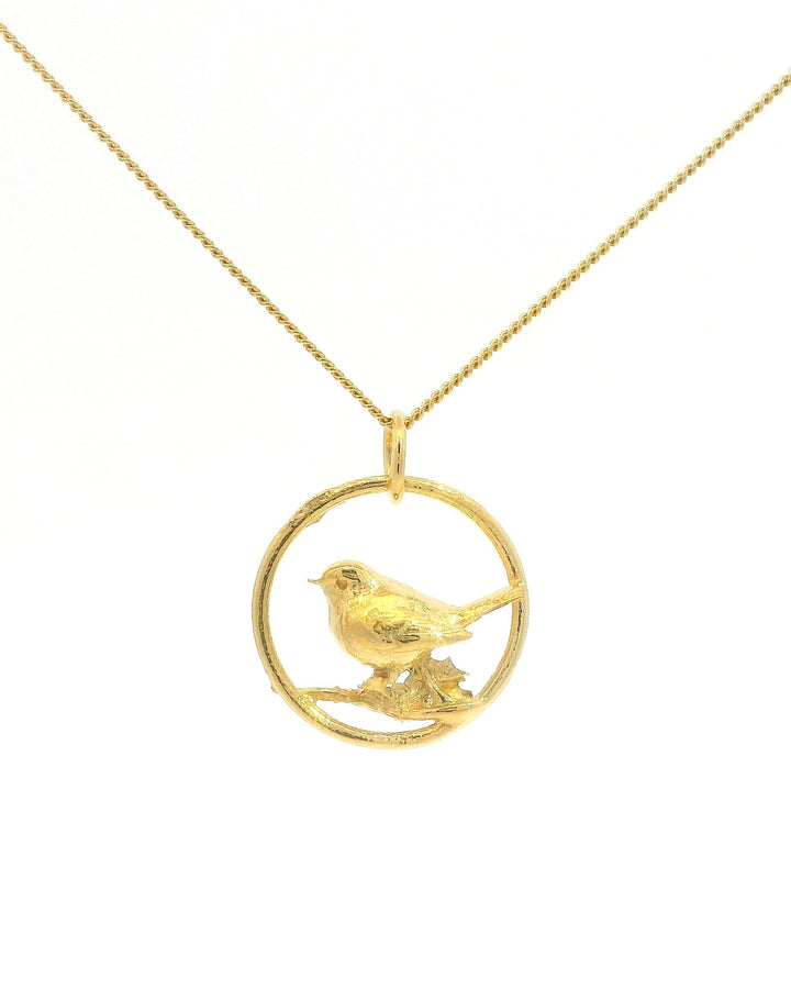 BlackBird Jewellery Gold robin necklace presented in Blackbird Jewellery gift box – 10% donated to RSPB
