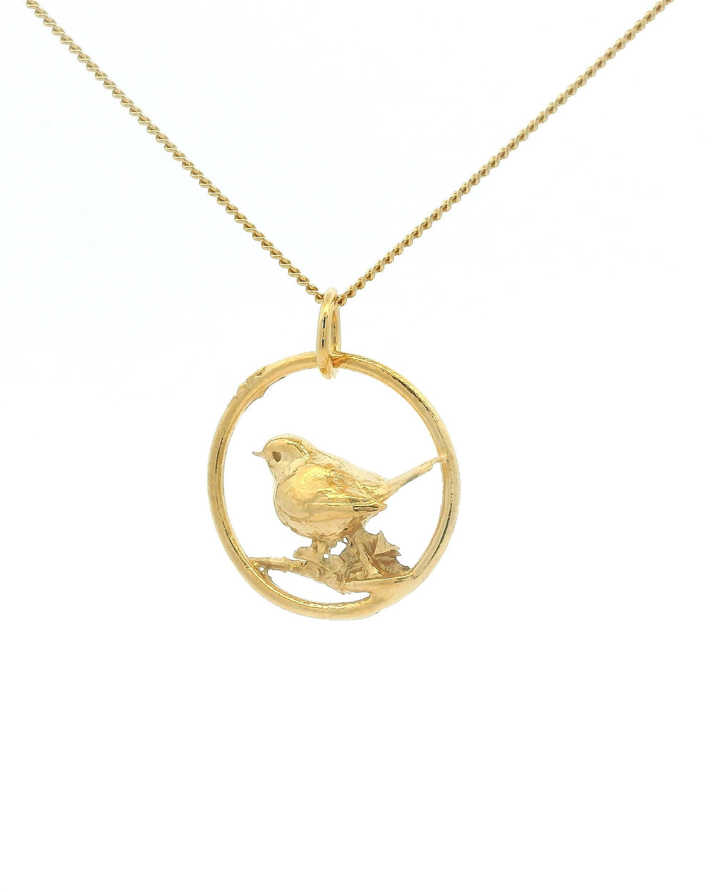Blackbird Jewellery Handcrafted robin necklace plated in 18ct gold vermeil – perfect wildlife and remembrance jewellery gift
