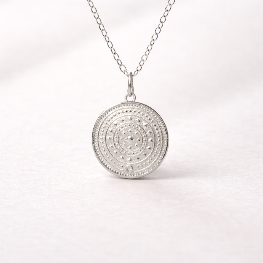 Close-up of sterling silver horse pendant from Blackbird Jewellery Enchanted Animals collection