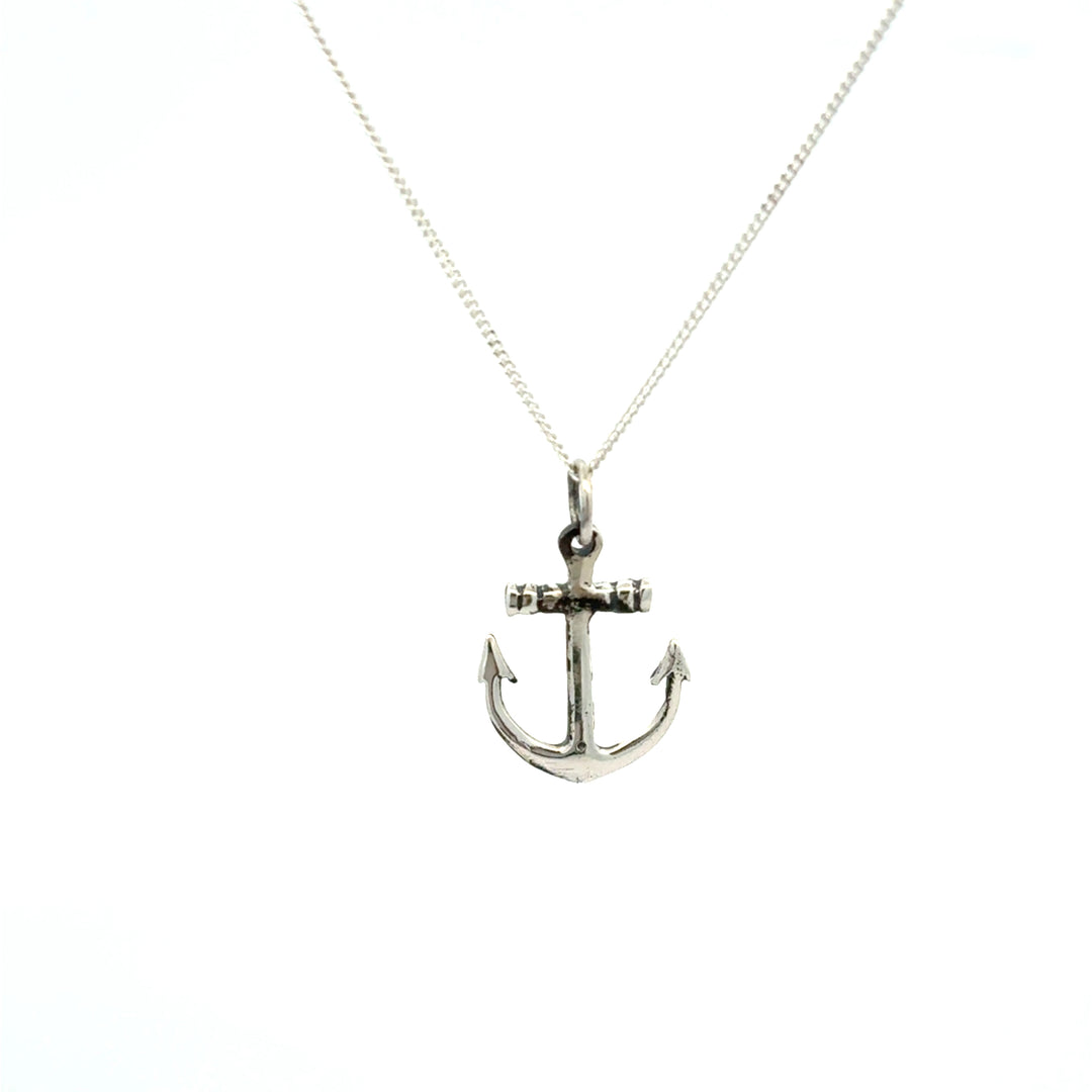 Handmade sterling silver anchor necklace by Blackbird Jewellery, nautical jewellery