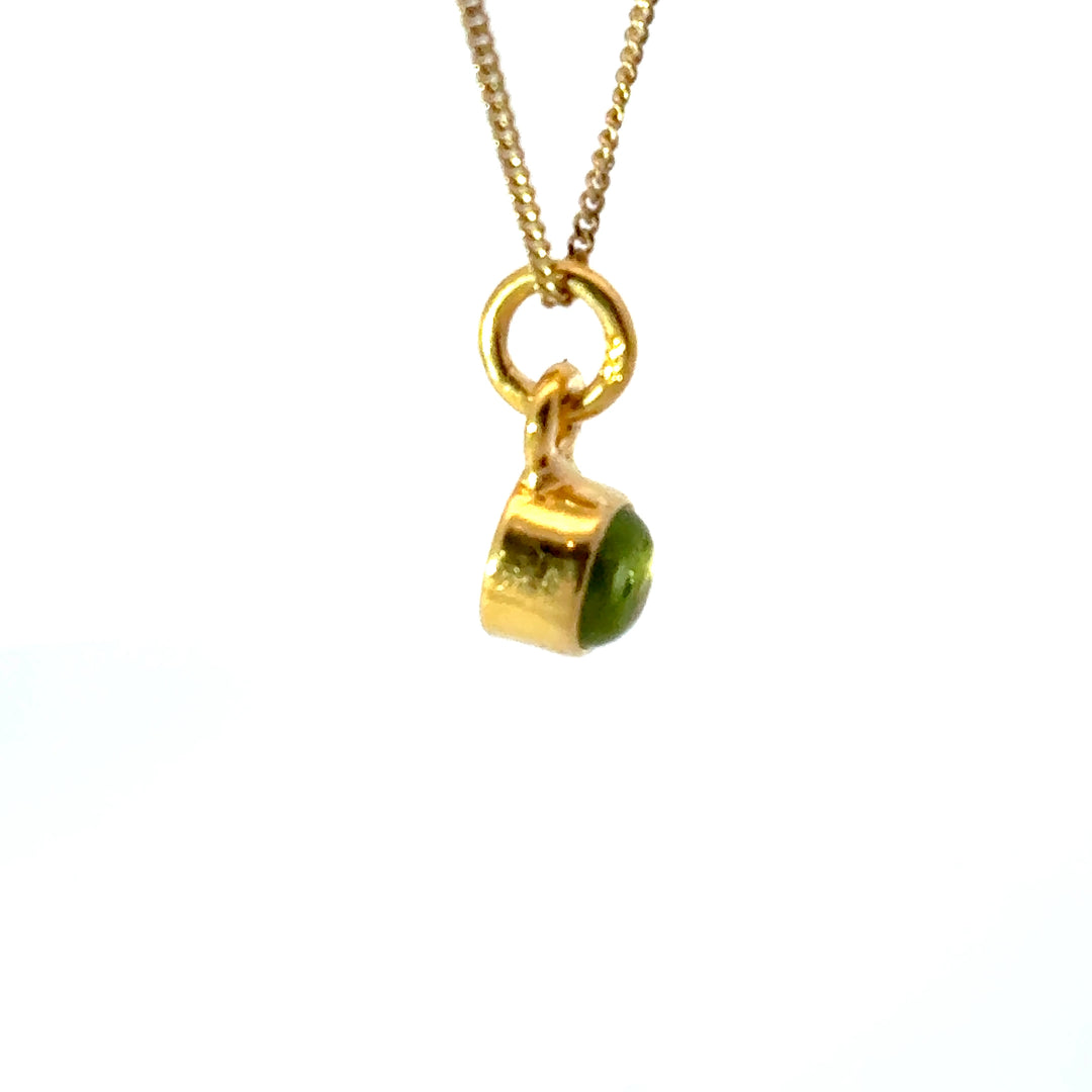 Blackbird Jewellery 18ct Gold Vermeil Peridot Necklace with August birthstone side on a white background