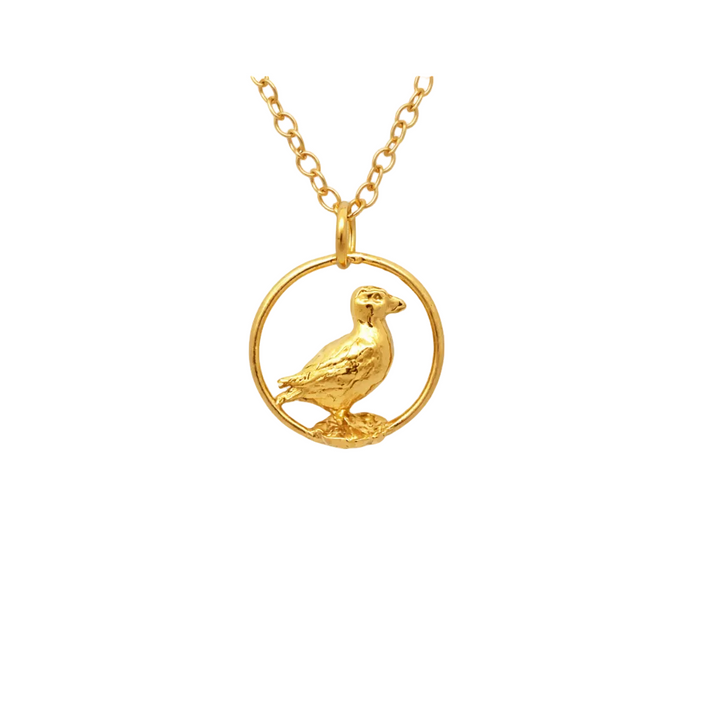 18ct Gold Vermeil Puffin in Hoop Necklace – Handmade Jewellery Gift for Bird Lovers