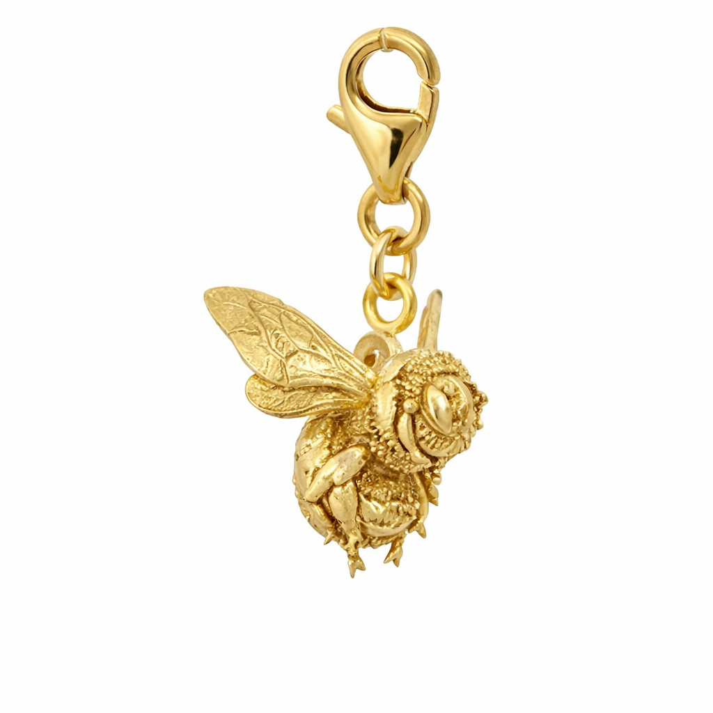 Blackbird Jewellery 18ct gold vermeil bee clip-on charm with lobster clasp, handmade nature-inspired jewellery