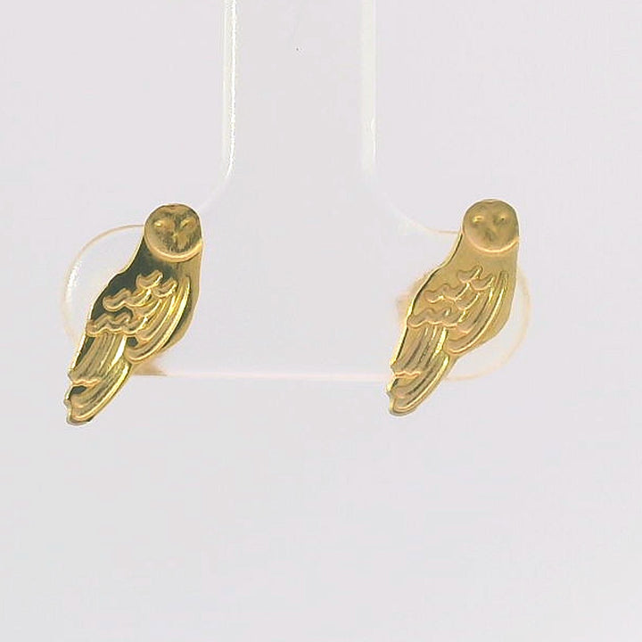Blackbird Jewellery Barn Owl Earrings in 18ct Gold Vermeil with intricate feather-like details.