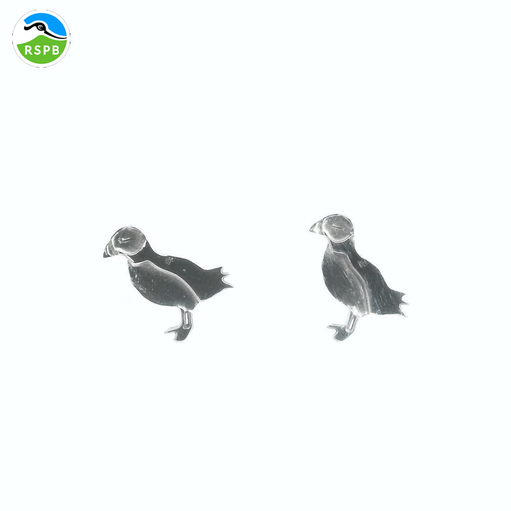 Blackbird Jewellery Sterling silver stud earrings in the shape of puffins in support RSPB