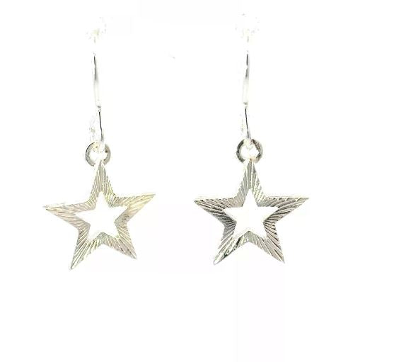 Blackbird Jewellery sterling silver Supernova star drop earrings with textured radiating design