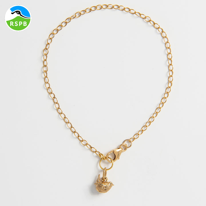 Blackbird Jewellery 18ct Gold Vermeil Wren Charm Bracelet – Handmade bird jewellery gift for nature lovers.