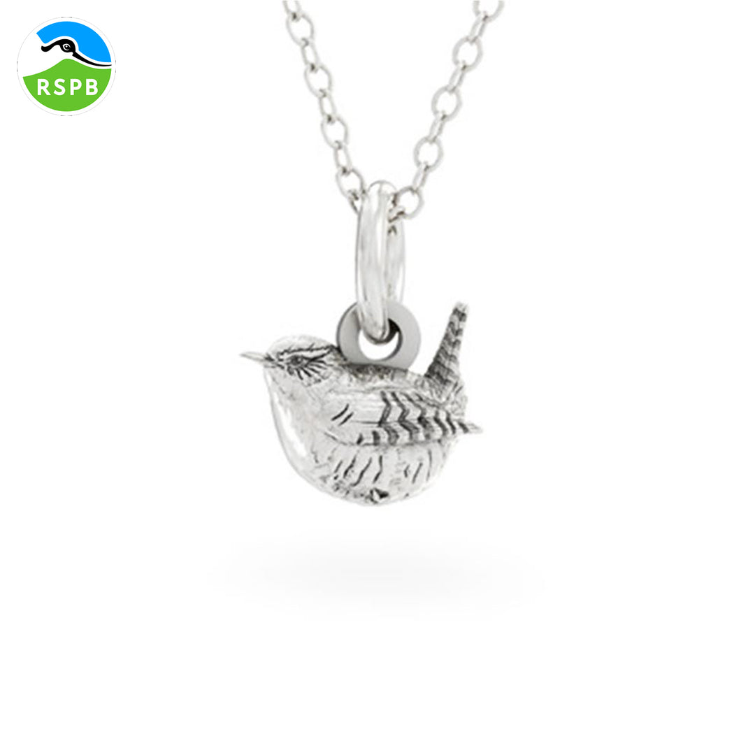Blackbird Jewellery Sterling Silver Mini Wren Necklace handcrafted with intricate bird details.